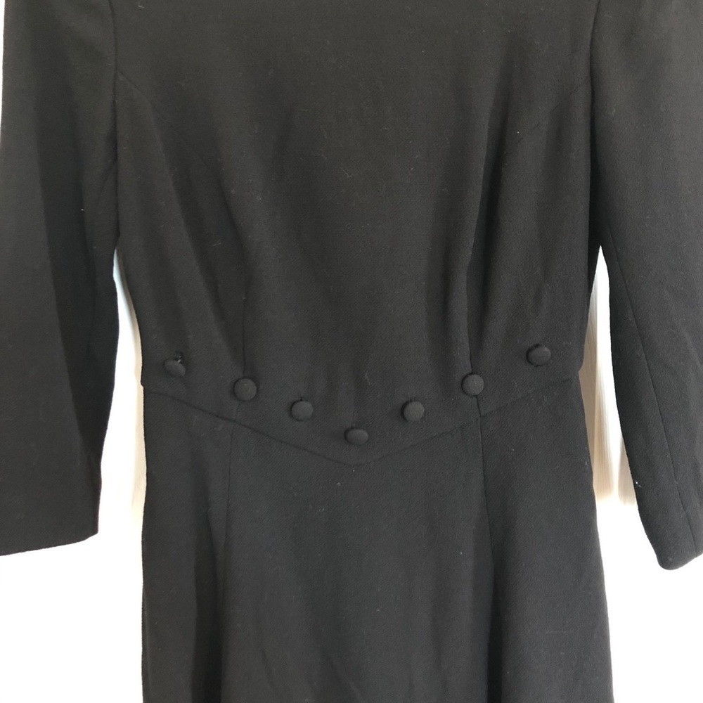 Rachel Zoe 3/4 Length Sleeve Black Wool Fit & Flare Dress Button Detail | 2 - Picture 4 of 8